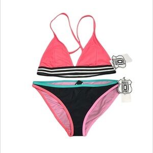 Route 101 Sport pink black bikini swim set size small